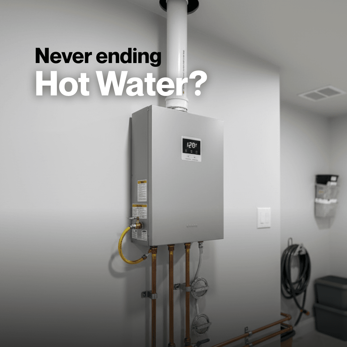 Tankless water heater mounted on wall