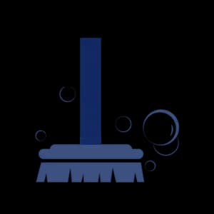 A blue broom icon against a black background, surrounded by bubbles. The image conveys a clean, minimalistic design with a focus on cleanliness.